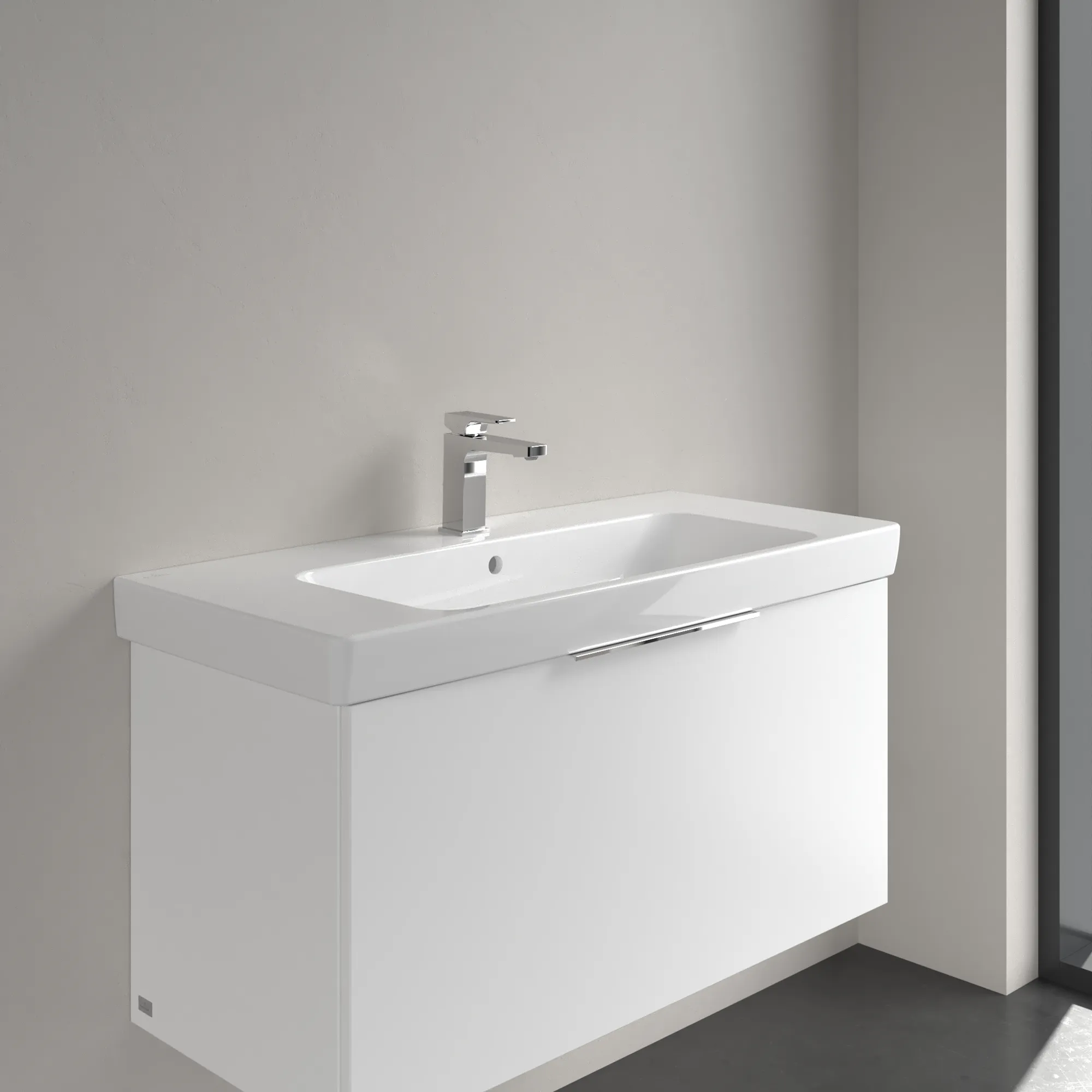 Villeroy & Boch Waschbecken „Architectura“ 1000 × 460 × 165 mm, ohne Hahnlochbohrung, für Becken mittig in Weiß Alpin Villeroy & Boch Waschbecken „Architectura“ 1000 × 460 × 165 mm, ohne Hahnlochbohrung, für Becken mittig in Weiß Alpin