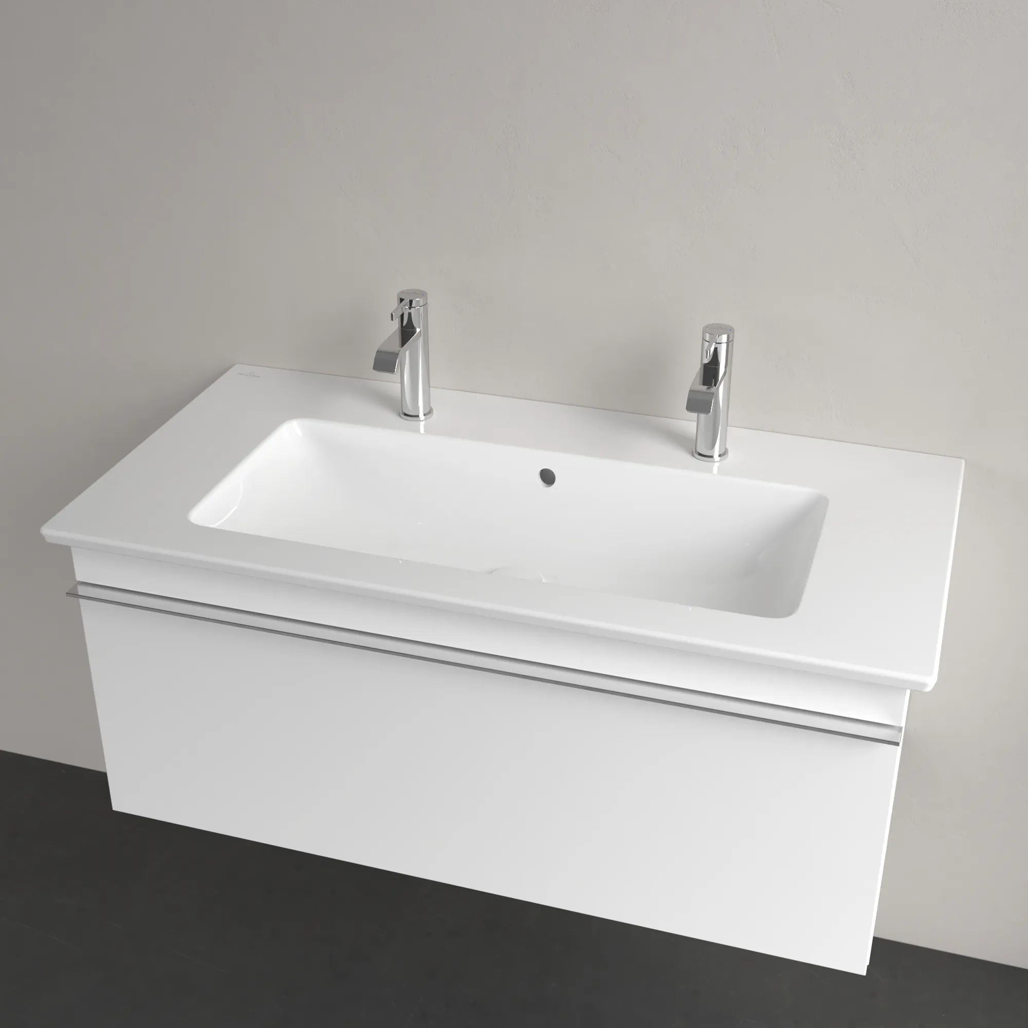 Villeroy & Boch Wandwaschtisch „Venticello“ 1000 × 500 × 170 mm, für Becken mittig, Hahnlochposition links und rechts, mit Hahnlochbohrung in Weiß Alpin