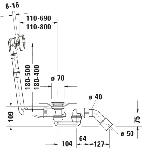 Duravit Ablaufgarnitur mit verlängertem Bowdenzug Modell 790227 „D-Code“ 40 cm Duravit Ablaufgarnitur mit verlängertem Bowdenzug Modell 790227 „D-Code“ 40 cm