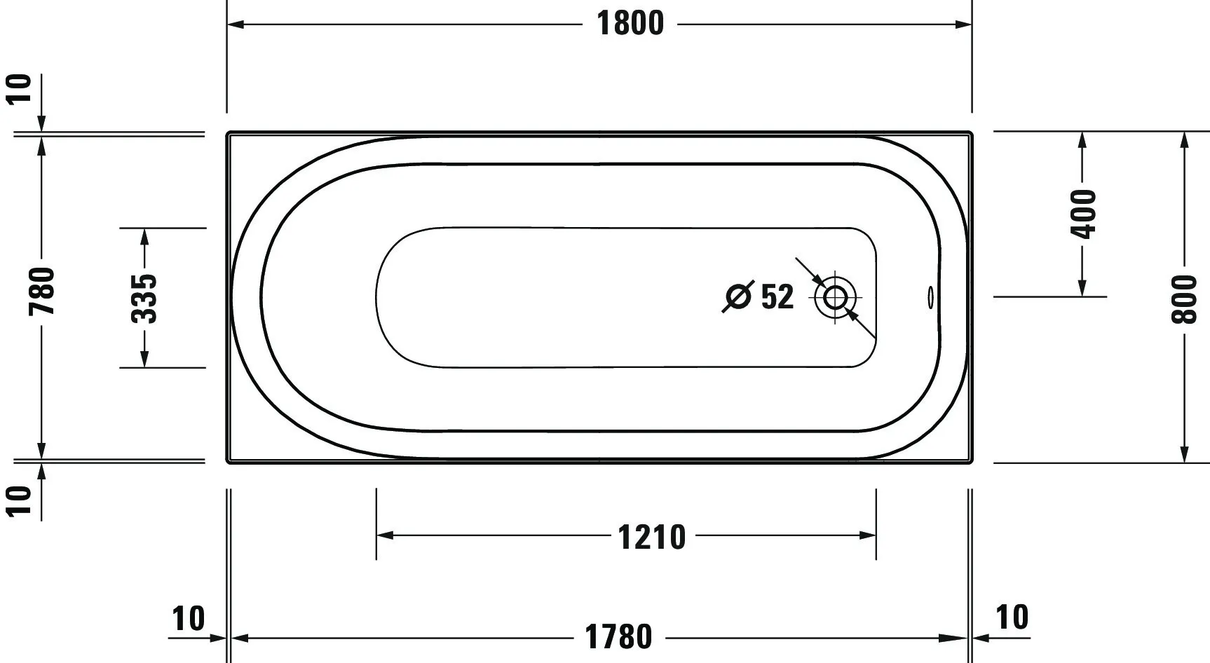 Duravit Badewanne „Soleil by Starck“ rechteck 180 × 80 cm, Fußablauf