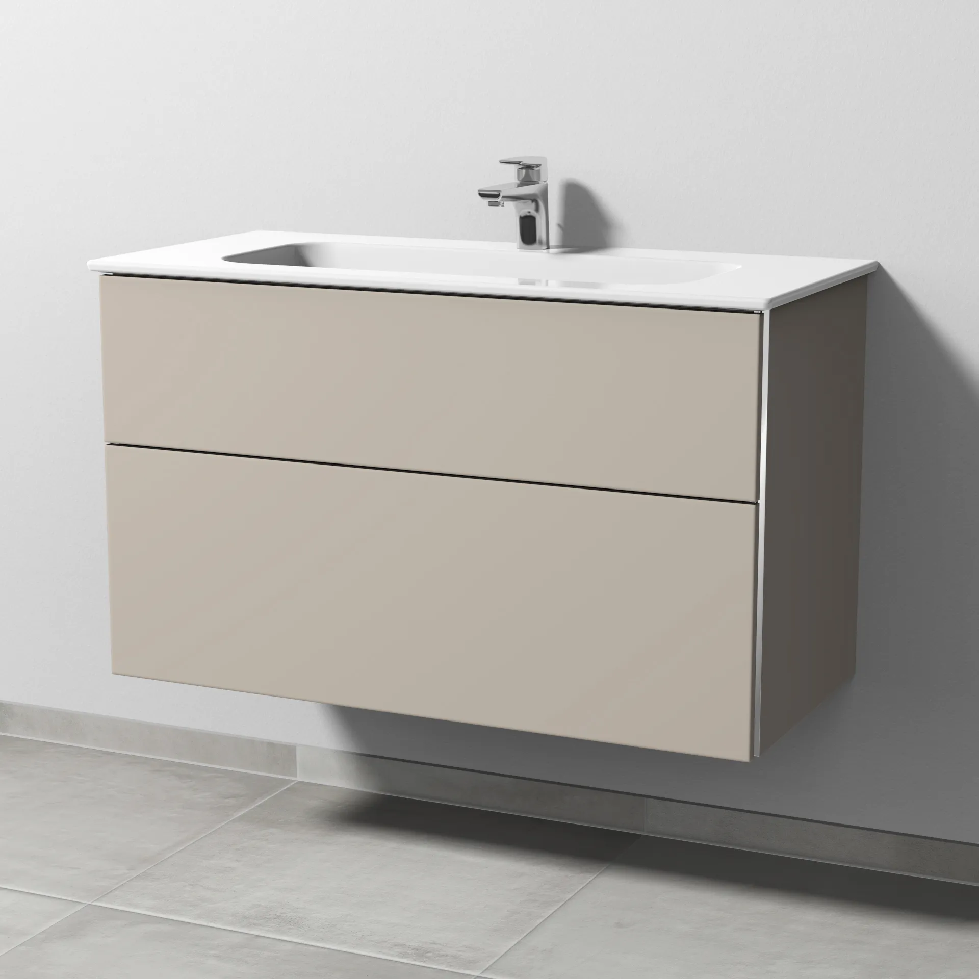 Sanipa Keramik-Waschtisch-Waschtischunterschrank mit Waschtischunterschrank „3way“ 970 × 582 × 460 mm in Kaschmir (matt), mit Hahnlochbohrung, Becken mittig Sanipa Keramik-Waschtisch-Waschtischunterschrank mit Waschtischunterschrank „3way“ 970 × 582 × 460 mm in Kaschmir (matt), mit Hahnlochbohrung, Becken mittig