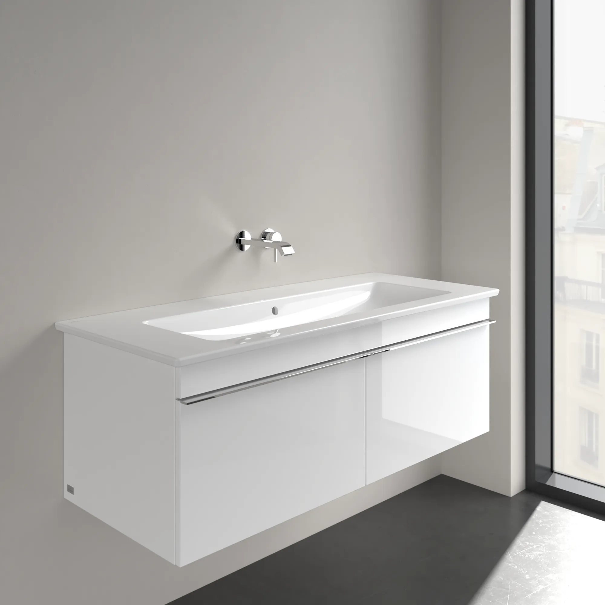 Villeroy & Boch Wandwaschtisch „Venticello“ 1200 × 500 × 175 mm, für Becken mittig, ohne Hahnlochbohrung in Weiß Alpin Villeroy & Boch Wandwaschtisch „Venticello“ 1200 × 500 × 175 mm, für Becken mittig, ohne Hahnlochbohrung in Weiß Alpin
