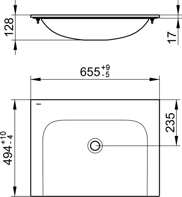 KEUCO X-LINE Keramik-Waschtisch ohne Hahnlochbohrung, weiß