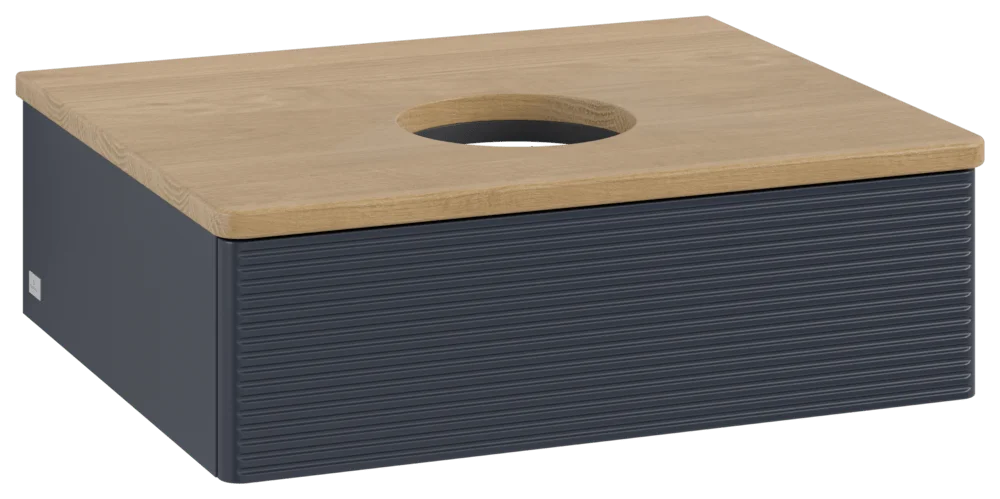 Villeroy & Boch Waschbeckenunterschrank Antao K07_1, 600x190x500 mm, Midnight Blue Matt Lacquer, Massivholz Abdeckplatte, SoftClosing, Push-to-open