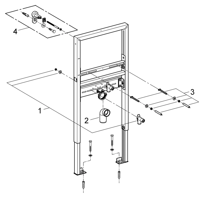 Waschtisch-Element Rapid SL 39052, 1,13 m Bauhöhe, für Einlochbatterie, für Vorwand- oder Ständerwandmontage, mit Schallschutz, 2 schallgedämmte Armaturenanschlüsse DN 15, HT-Ablaufbogen DN 50