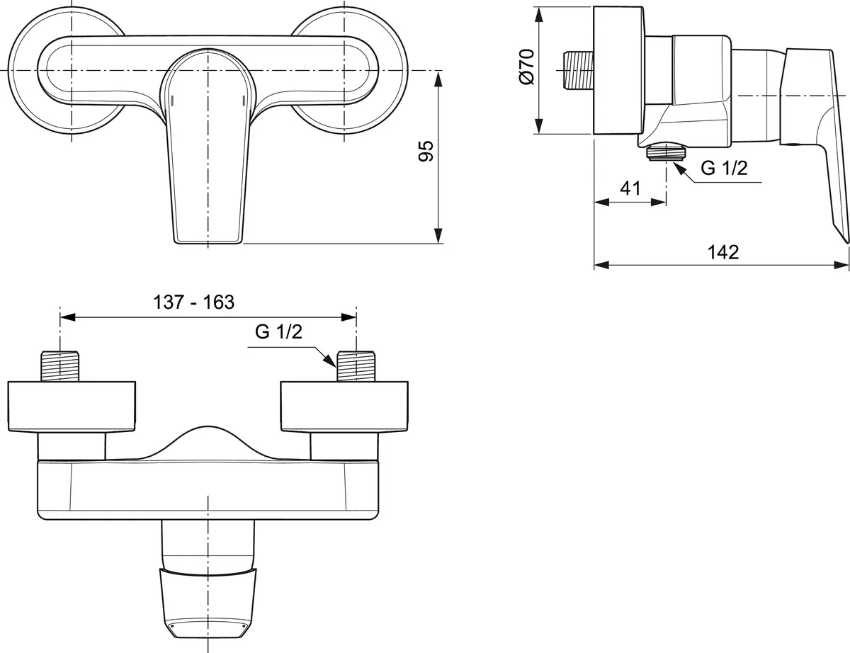 Brausearmatur Aufputz Tesi, Ausladung 41mm, Chrom Brausearmatur Aufputz Tesi, Ausladung 41mm, Chrom