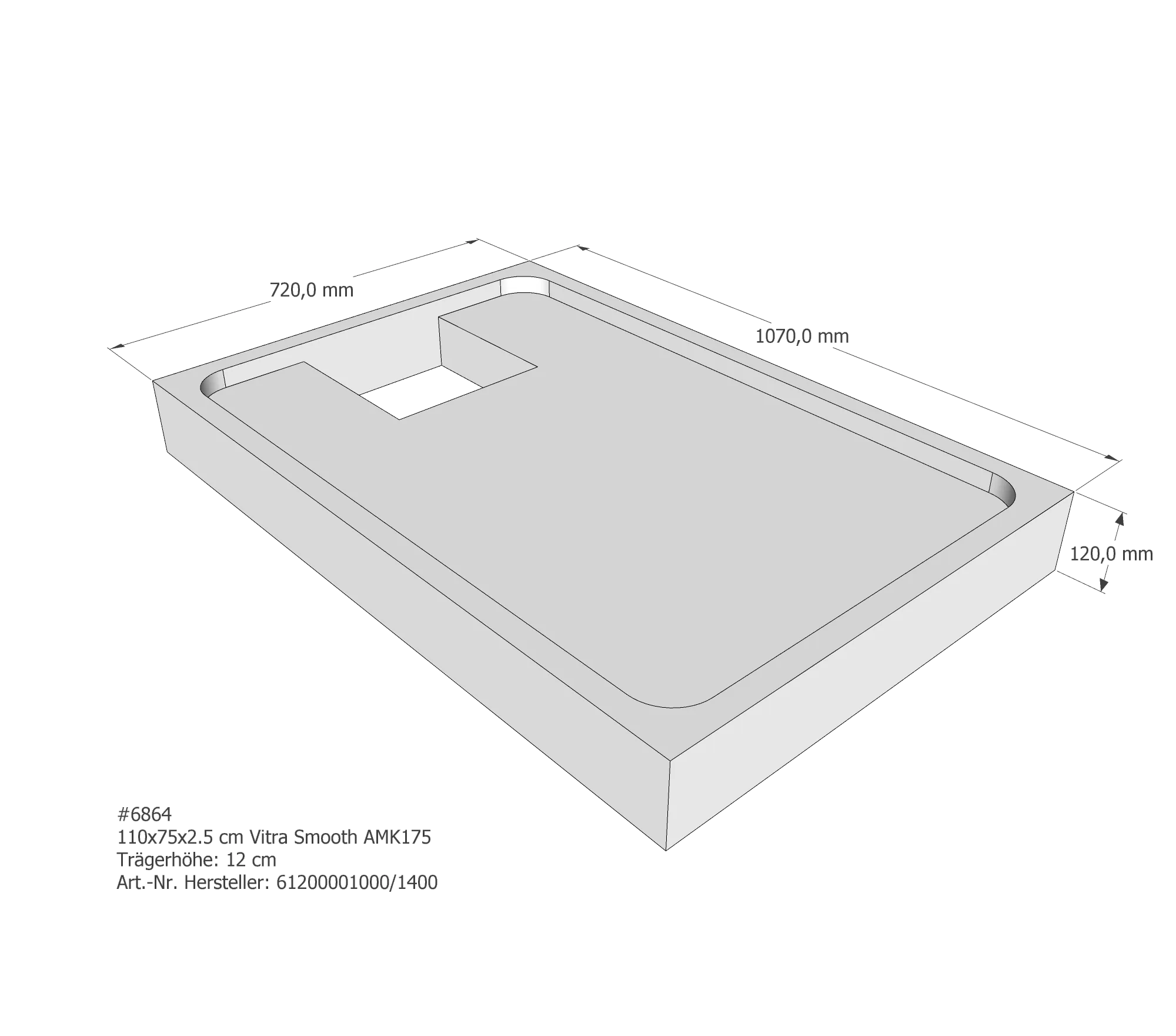Duschwannenträger für VitrA Smooth 110 × 75 × 2,5 cm