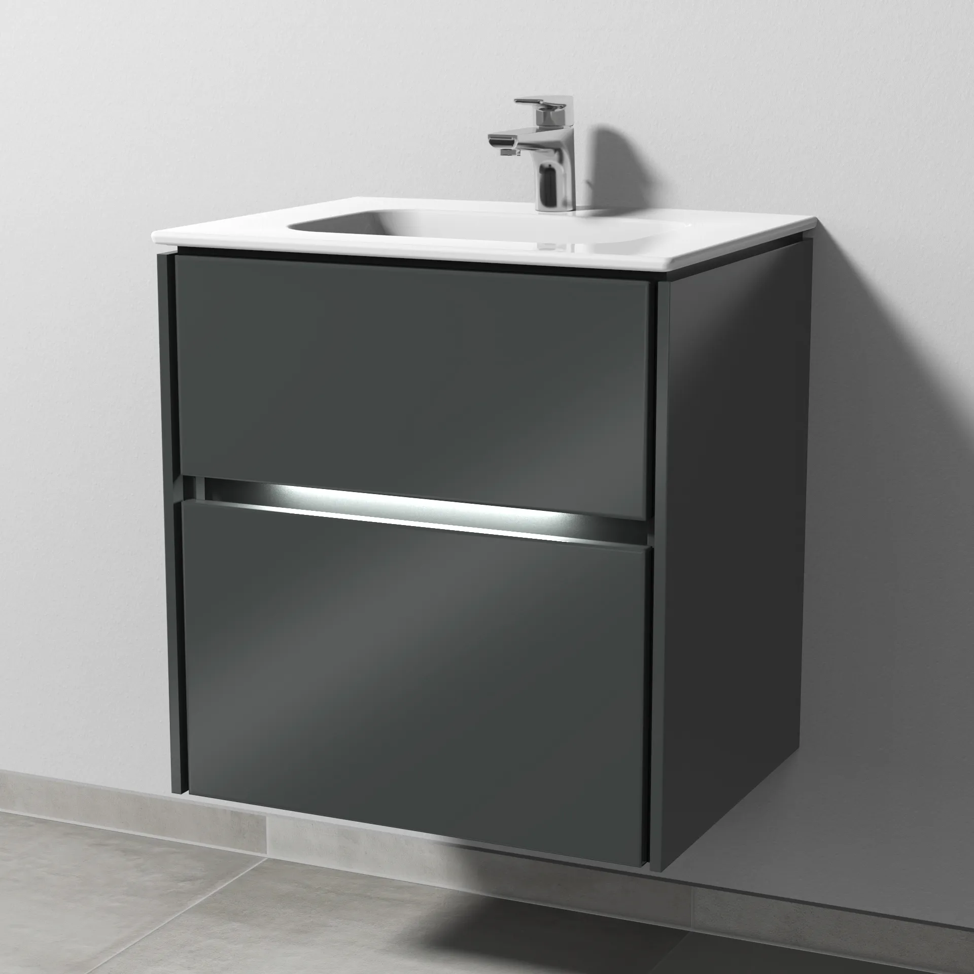Sanipa Waschtischunterschrank „Twiga“ 590 × 610 × 460 mm in Anthrazit (glanz), mit Hahnlochbohrung, mit Beleuchtung