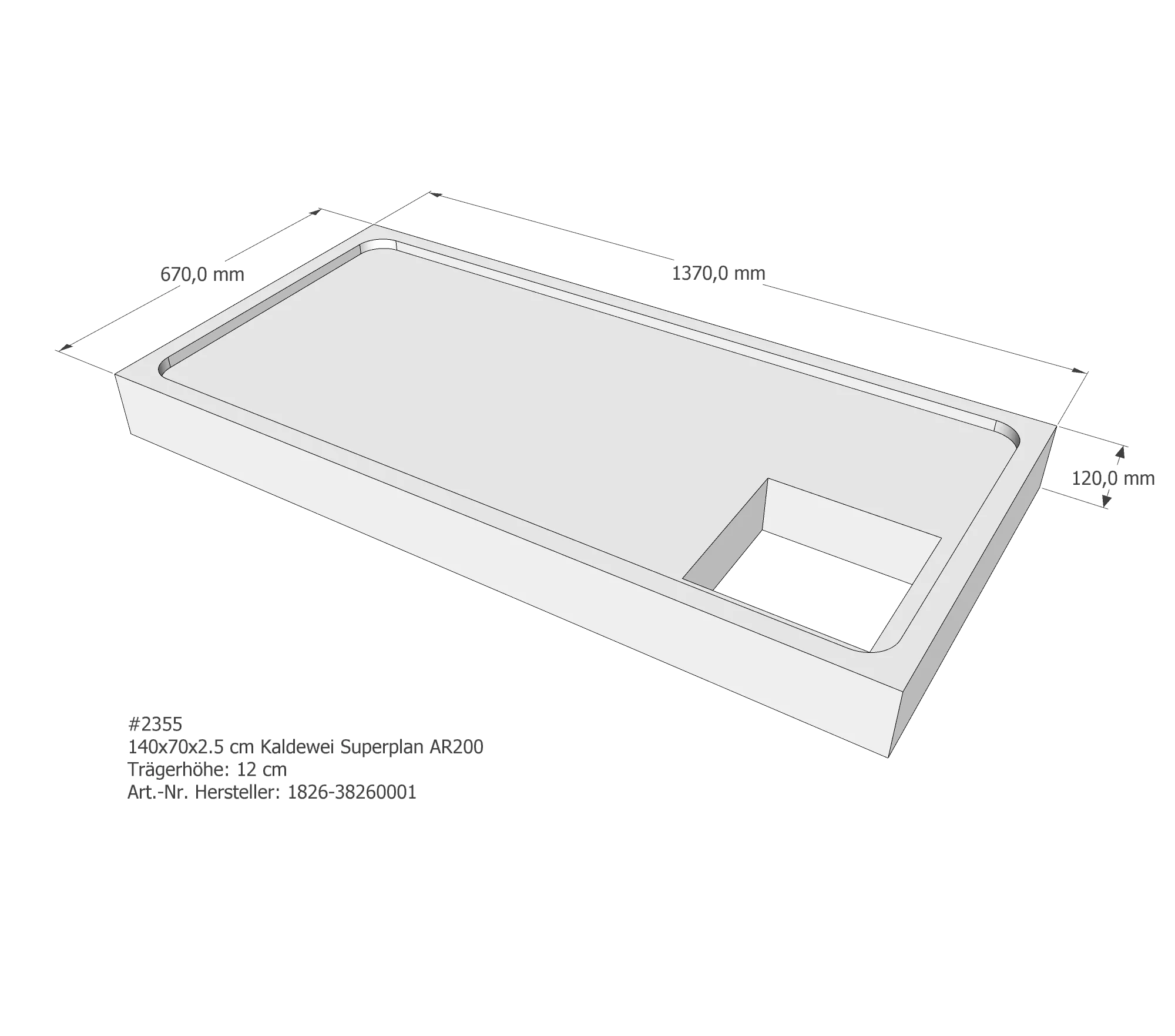 Duschwannenträger für Kaldewei Superplan 140 × 70 × 2,5 cm