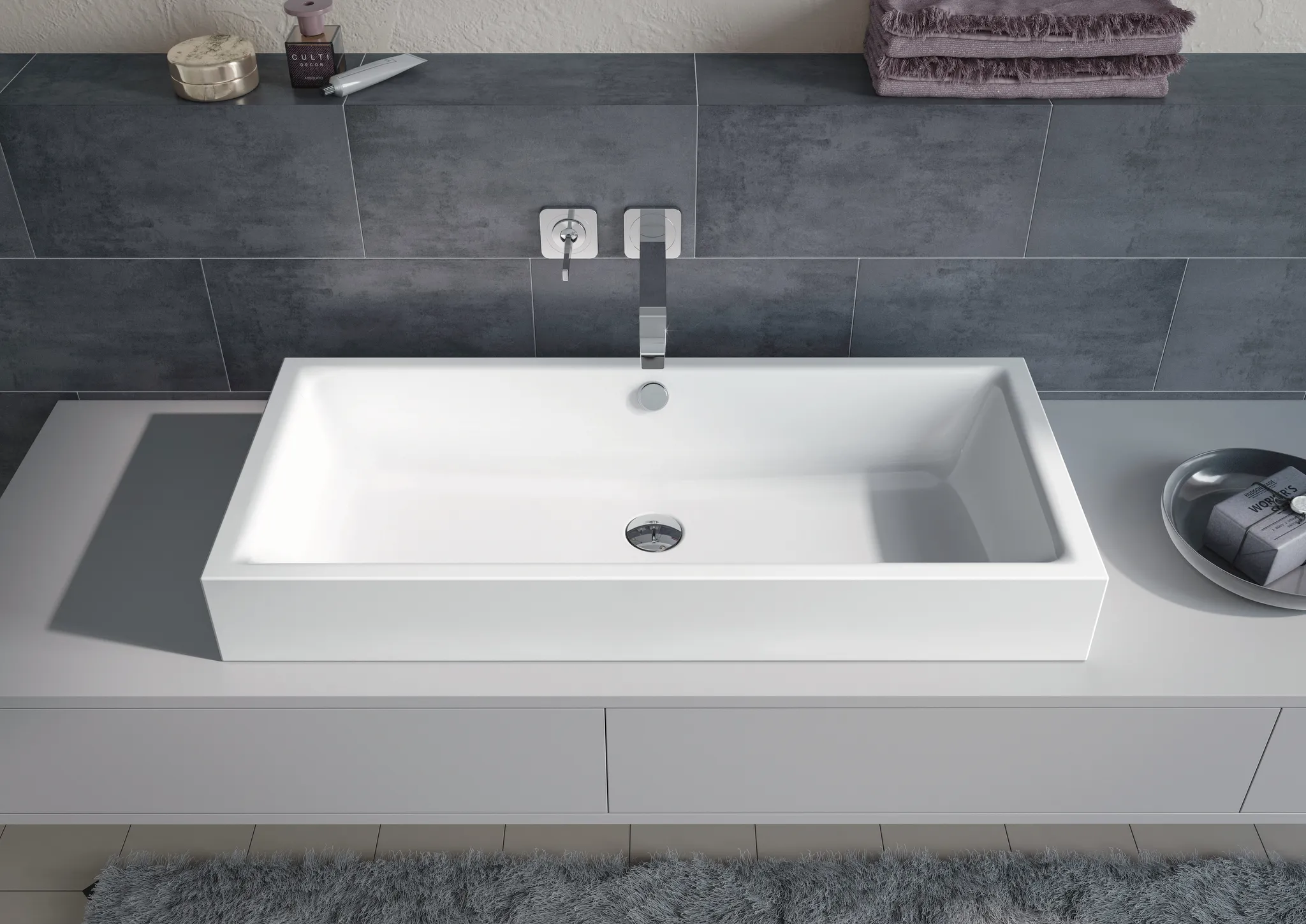 Aufsatzwaschtisch „Puro S“ 60 × 38,5 cm, mit Überlauf, ohne Hahnlochbohrung in warm grey 10 mit Perl-Effekt Aufsatzwaschtisch „Puro S“ 60 × 38,5 cm, mit Überlauf, ohne Hahnlochbohrung in warm grey 10 mit Perl-Effekt