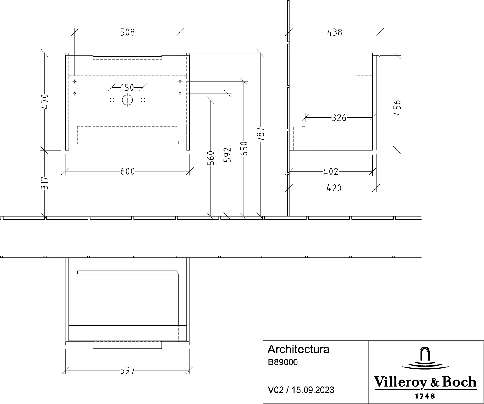 Villeroy & Boch Architectura Waschbeckenunterschrank B89000, 600x470x438 mm, Nordic Oak Villeroy & Boch Architectura Waschbeckenunterschrank B89000, 600x470x438 mm, Nordic Oak
