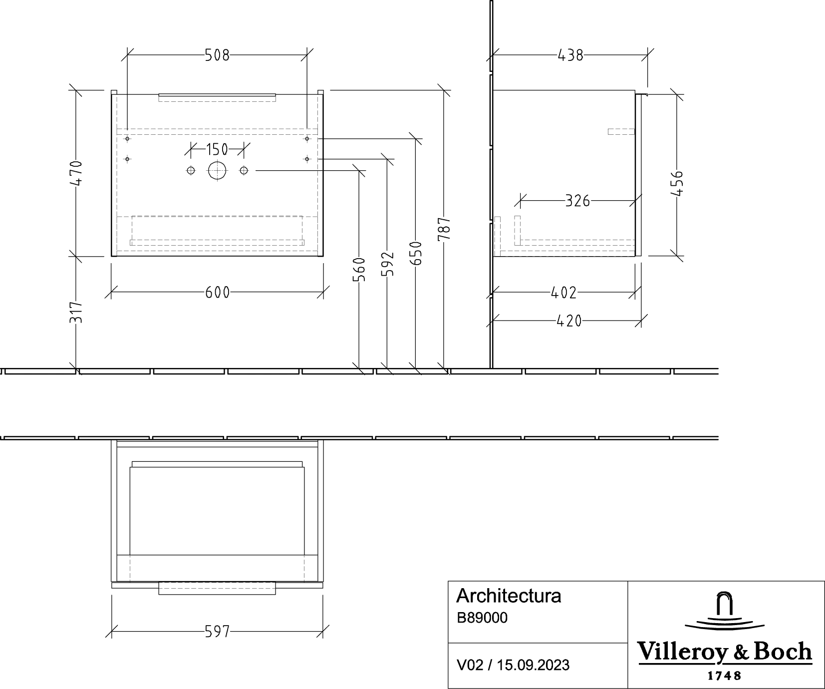 Villeroy & Boch Architectura Waschbeckenunterschrank B89000, 600x470x438 mm, White Matt Villeroy & Boch Architectura Waschbeckenunterschrank B89000, 600x470x438 mm, White Matt