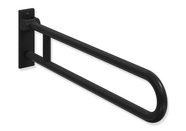 HEWI Stützklappgriff Serie 805 Classic, Edelstahl pulverbeschichtet, Ausladung 850 mm, Farbe DC (Schwarz tiefmatt), Höhe 256 mm, Breite 75 mm