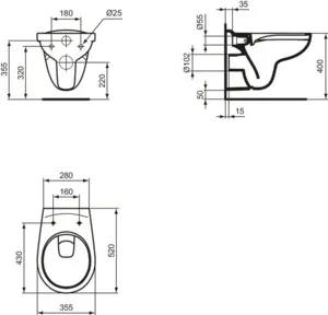 Wand-Tiefspül-WC-Kombipaket Eurovit, randlos, mit Softclosing, 355x520x350mm, Weiß Wand-Tiefspül-WC-Kombipaket Eurovit, randlos, mit Softclosing, 355x520x350mm, Weiß