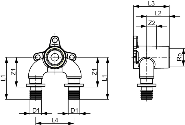 TECEflex U-Doppelwandscheibe druckverlustoptimiert Dimension 20 × Rp 1/2″ × 20, Siliziumbronze