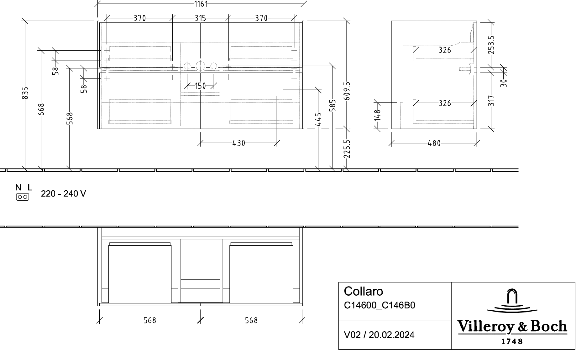 Villeroy & Boch Collaro Waschbeckenunterschrank C14600, 1161 x 610 x 480 mm, Arizona Oak Villeroy & Boch Collaro Waschbeckenunterschrank C14600, 1161 x 610 x 480 mm, Arizona Oak