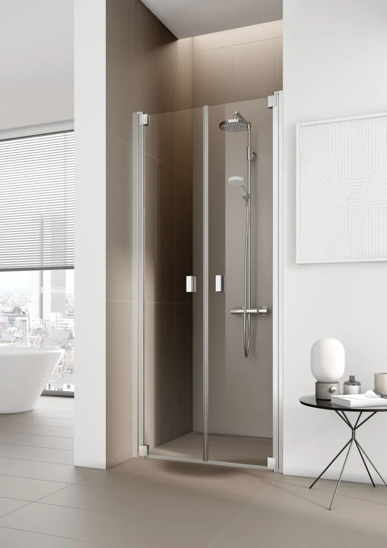 Kermi Pendeltür für Nische und Ecke „RAYA“ Glas Klar, Profile Silber Mattglanz, BV: 893 - 953 mm GAK: 880 - 930 mm WE: 893 - 953 mm H: 2000 mm