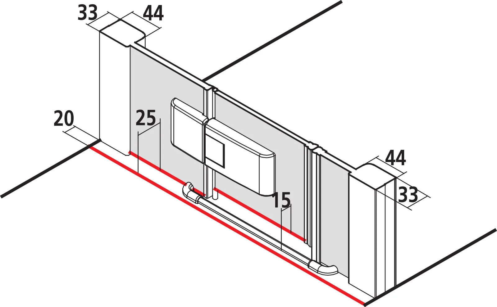Kermi Duschdesign MENA Pendeltür 1-flügelig mit Festfeldern, Silber Hochglanz, 2000x1100 mm