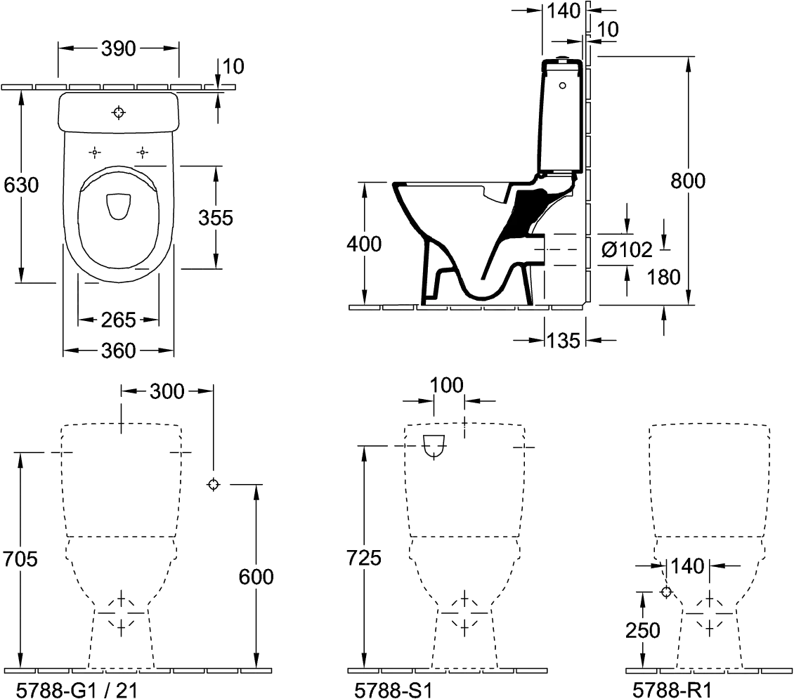 Tiefspül-WC Compact spülrandlos für Kombination O.novo 5689R0, 360 x 605 x 400 mm, Oval, bodenstehend, Abgang waagerecht, Weiß Alpin