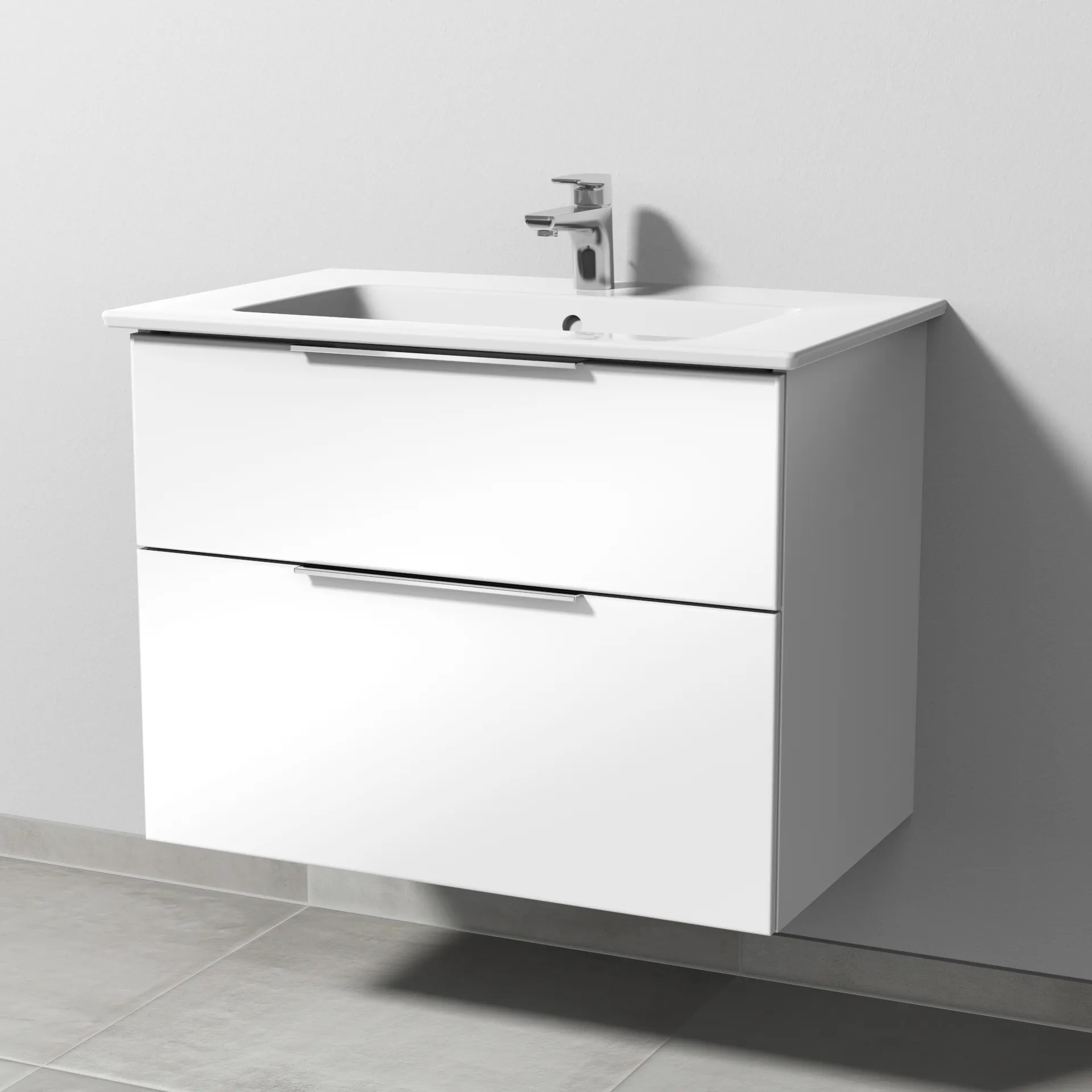 Sanipa Keramik-Waschtisch-Set mit Waschtischunterschrank „3way“ 75,5 × 47,7 × 59,1 cm in Weiß (glanz), mittig