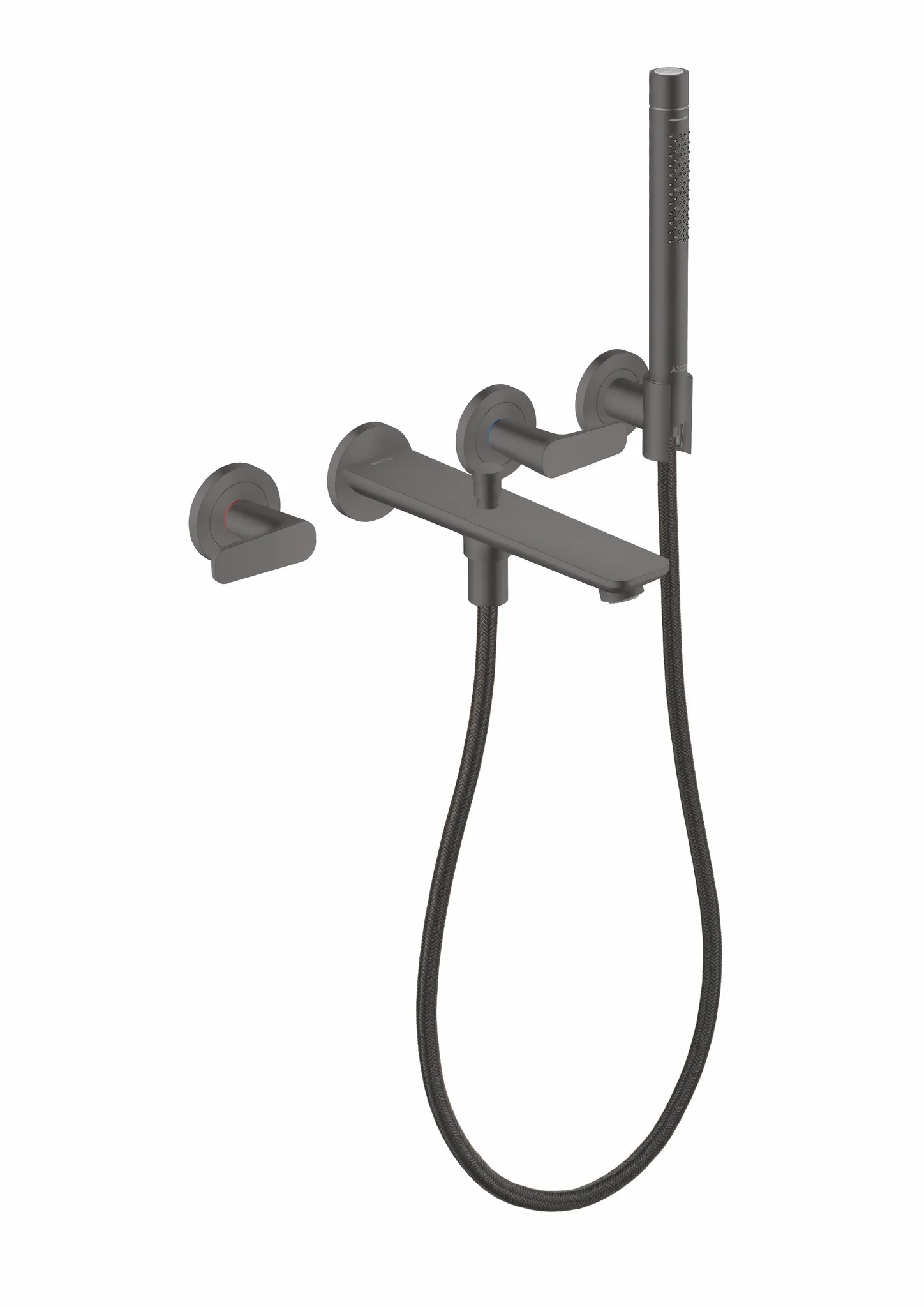 Hansgrohe AXOR Citterio C 3-Loch Wannenarmatur Unterputz Brushed Black Chrome, Ausladung 222 mm, Handbrause mit Rain- und MonoRain-Strahl