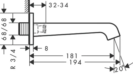 Hansgrohe Axor Citterio E Wanneneinlauf Chrom, DN20, Ausladung 181 mm, Laminarstrahl, max. Durchfluss 23 l/min bei 3 bar