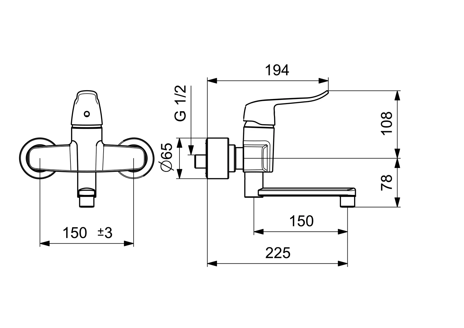 HansaCLINICA EHM WT-Batt. HansaCLINICA 0151 Bed.he. lang Ausld. 227 mm DN15 chr