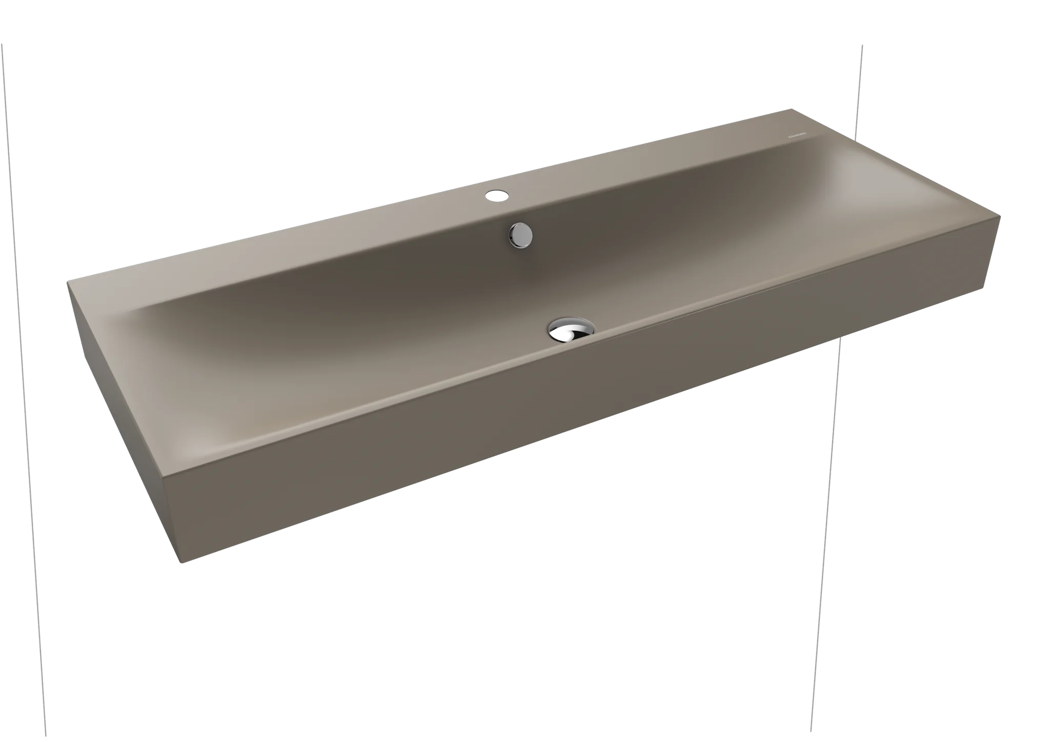 Kaldewei SILENIO Wandwaschtisch, 1200x460 mm, warm grey 60, Perl-Effekt, Antidröhn mit 1er Hahnlochbohrung, chromfarbene Überlaufgarnitur, 120 mm