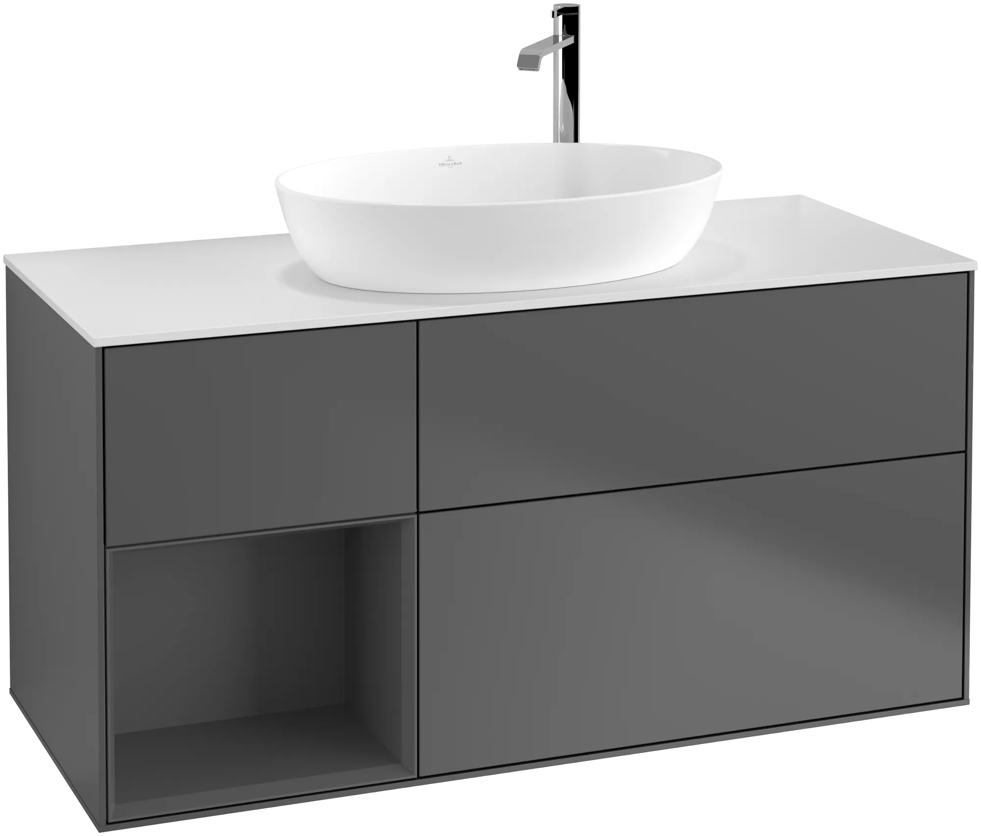 Villeroy & Boch Finion Waschbeckenunterschrank G94, anthrazit matt lackiert / glas weiß matt, 1200x603x501 mm