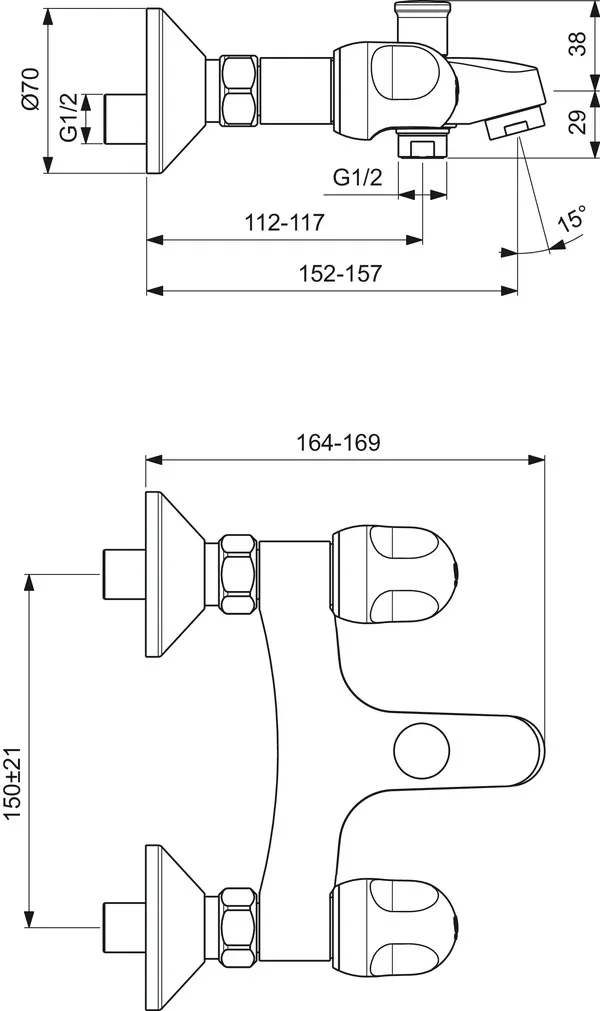 Zweigriff-Badearmatur Aufputz Alpha, Ausladung 153mm, Chrom Zweigriff-Badearmatur Aufputz Alpha, Ausladung 153mm, Chrom