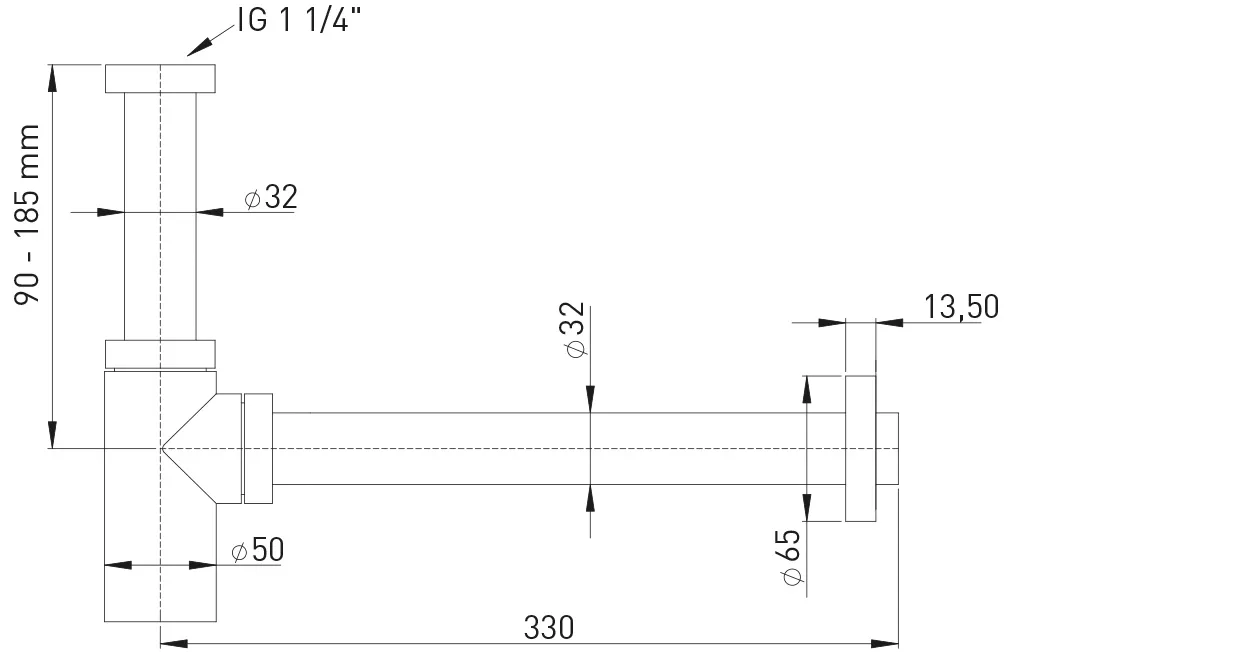 Stedo Design-Geruchverschluss MS Vc Abgangsrohr verchraubt 1 1/4″ X 32 mm
