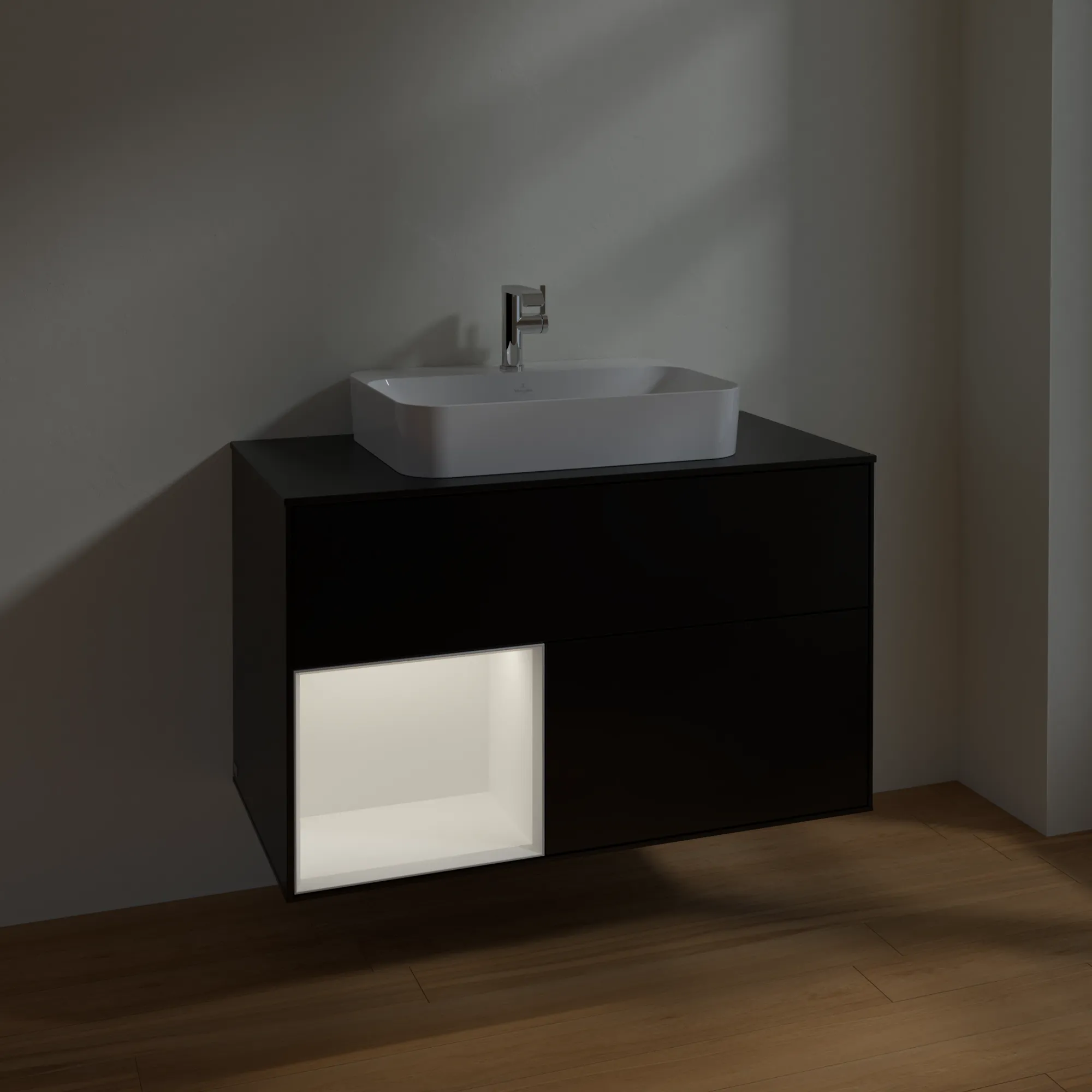 Villeroy & Boch Waschbeckenunterschrank Finion F36, 1000x603x501 mm, Black Matt Lacquer, mit Beleuchtung und Push-to-open Funktion Villeroy & Boch Waschbeckenunterschrank Finion F36, 1000x603x501 mm, Black Matt Lacquer, mit Beleuchtung und Push-to-open Funktion