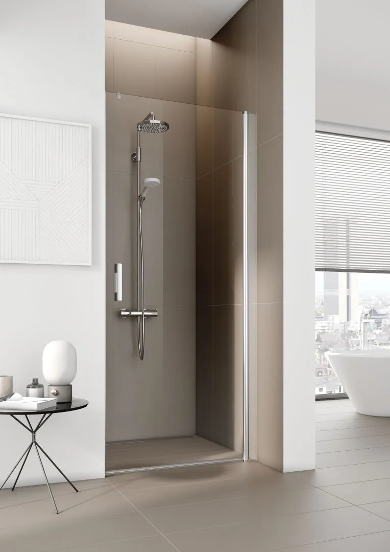 Kermi Duschtür Pendeltür 1-flügelig rechts für Nische „PEGA“ Glas SR Opaco, Profile Silber Hochglanz, BV: 760 - 785 mm WE: 760 - 785 mm H: 1850 mm