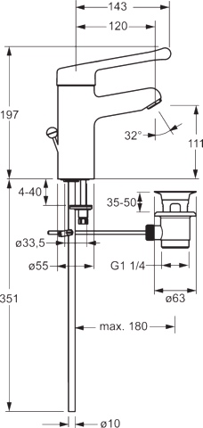 Einhand-Waschtischarmatur Bedienungshebel lang „Medipro“ Ausladung 120 mm in Chrom Einhand-Waschtischarmatur Bedienungshebel lang „Medipro“ Ausladung 120 mm in Chrom