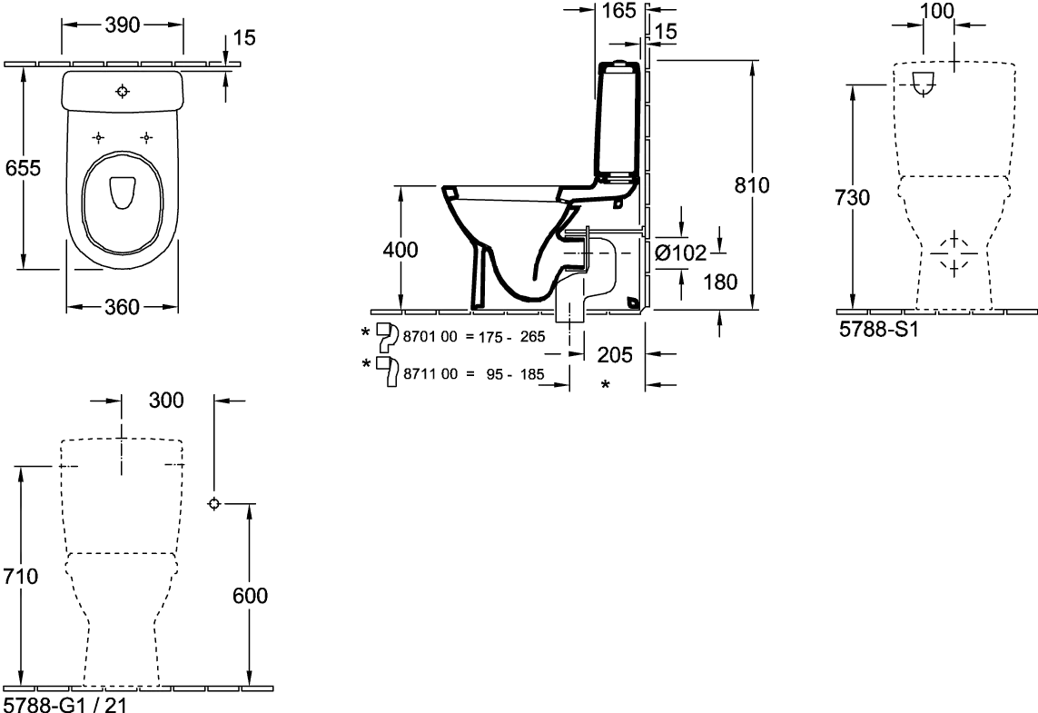Tiefspül-WC für Kombination O.novo 565810, 360 x 640 x 400 mm, Oval, bodenstehend, Abgang waagerecht, Weiß Alpin