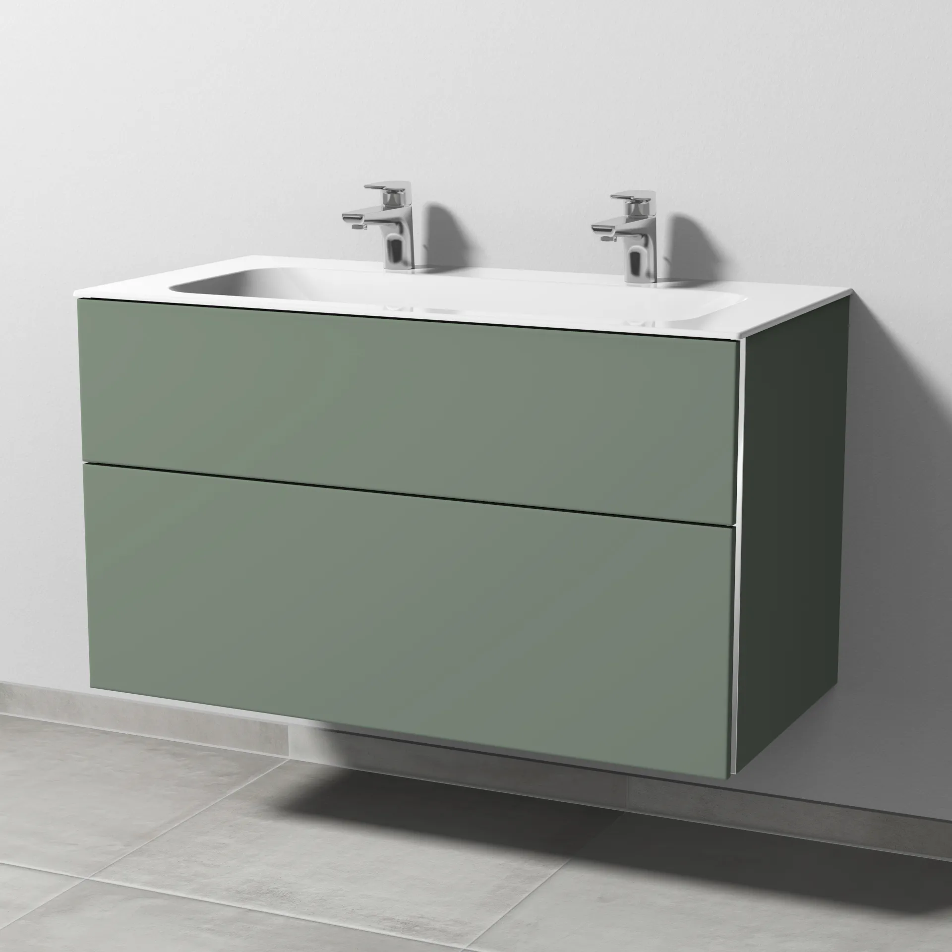 Sanipa Keramik-Waschtisch-Waschtischunterschrank mit Waschtischunterschrank „3way“ 990 × 582 × 497 mm in Soft-Green, mit Hahnlochbohrung, Becken