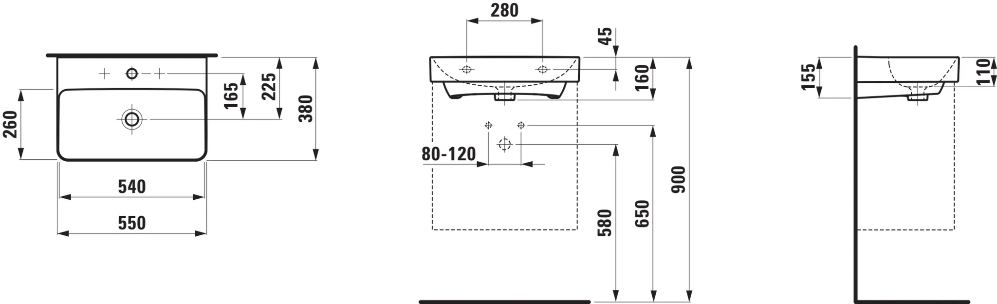 Pro X Waschtisch 81886.2 Compact 1HL mÜL, 550x380, weiß Pro X Waschtisch 81886.2 Compact 1HL mÜL, 550x380, weiß