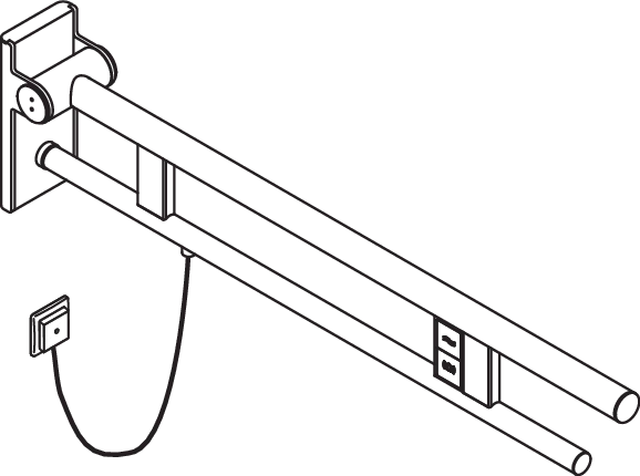 Stützklappgriff Duo, Design A des Systems 900, Edelstahl, PVD, Ausladung 850 mm, mit Spül-/Funktionstasten (E-Ausführung), Ausführung links, in Farbe CK (messing glänzend)