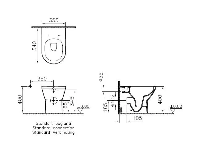 VitrA Integra Tiefspüler-Stand-WC Flush 2.0 mit Bidetfunktion Back-to-wall Abgang waagerecht Weiß Hochglanz