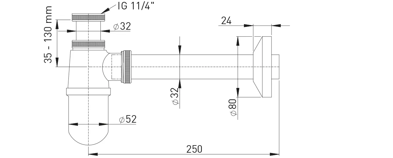 Flaschengeruchverschluss MS vc 1 1/4″ schwere Ausführung