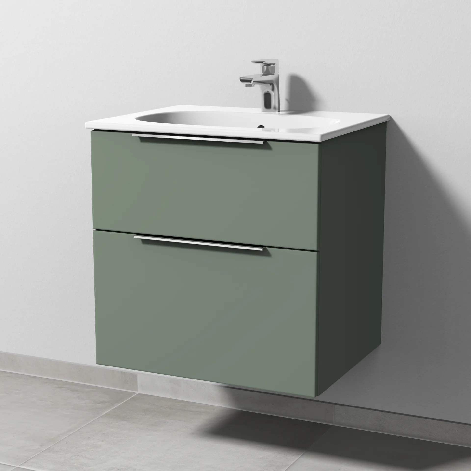 Sanipa Waschtischunterschrank „3way“ passend zu Keramik-Waschtische Acanto Slim von Geberit 580 × 582 × 467 mm in Soft-Green