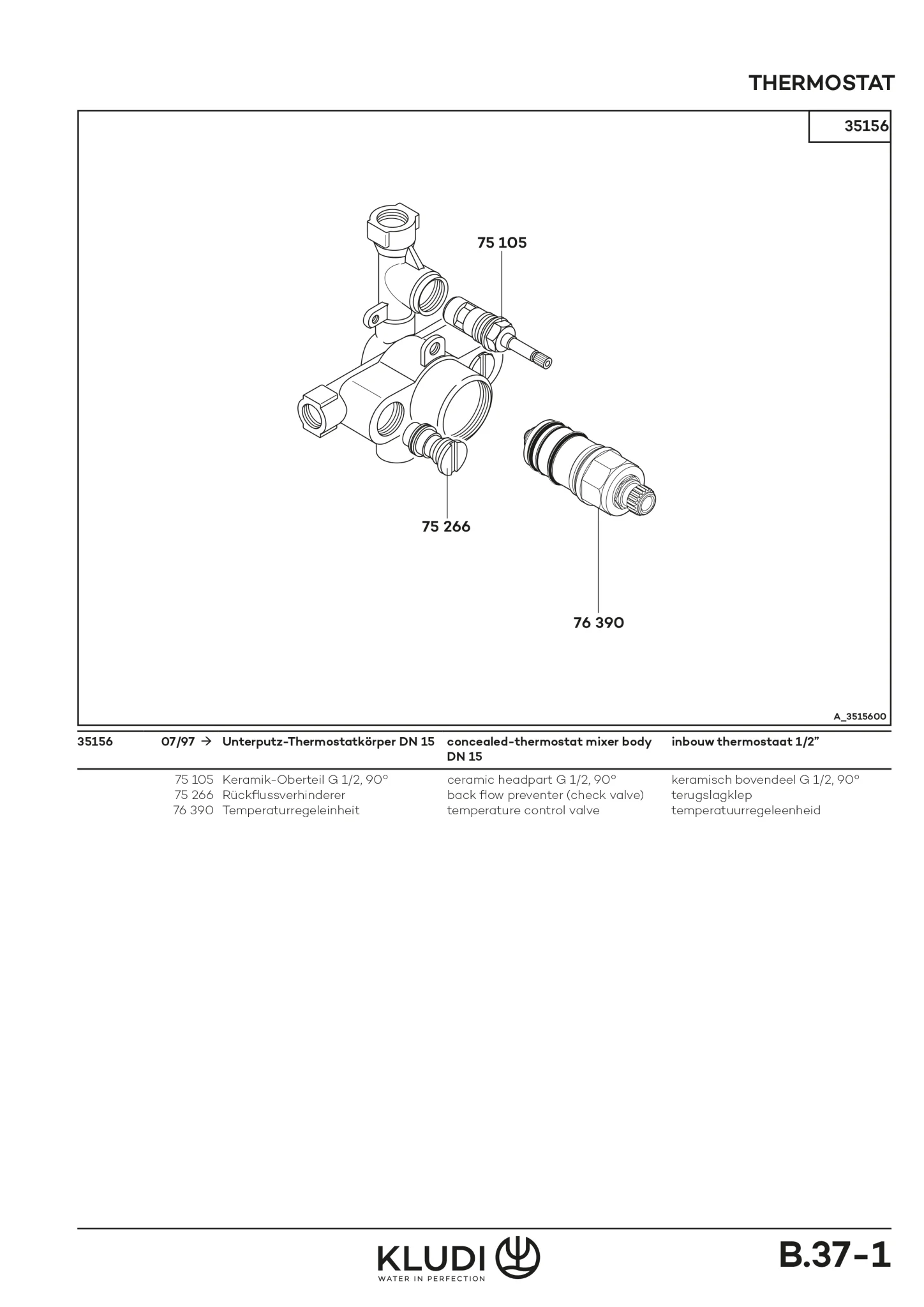 Kludi MX Unterputz-Thermostatarmatur DN 15, Messing, Keramik-Oberteil 90°, Einbautiefe 63–83 mm Kludi MX Unterputz-Thermostatarmatur DN 15, Messing, Keramik-Oberteil 90°, Einbautiefe 63–83 mm