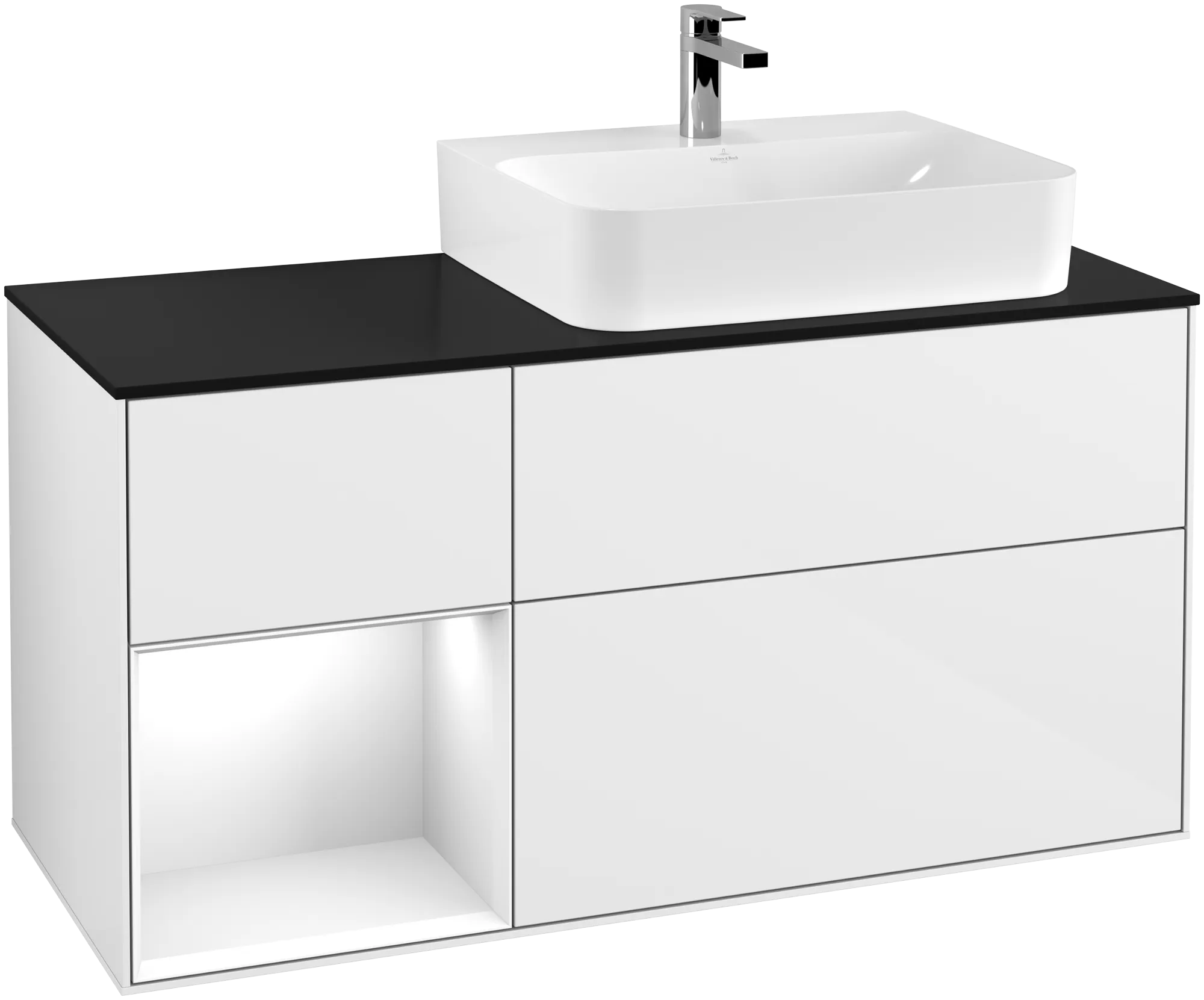 Villeroy & Boch Finion Waschbeckenunterschrank F14 1200x603x501mm Glossy White Lacquer / Glass Black Matt