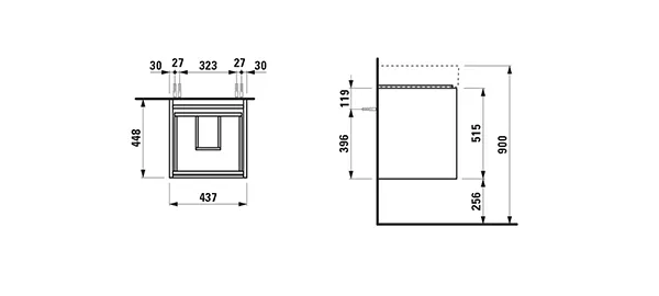 Waschtischunterbau LANI 448x437x515 mit 2 Schubladen integrierter Griffleiste Vollauszug und Soft-Close für Waschtisch Kartell • H815331 weiß matt