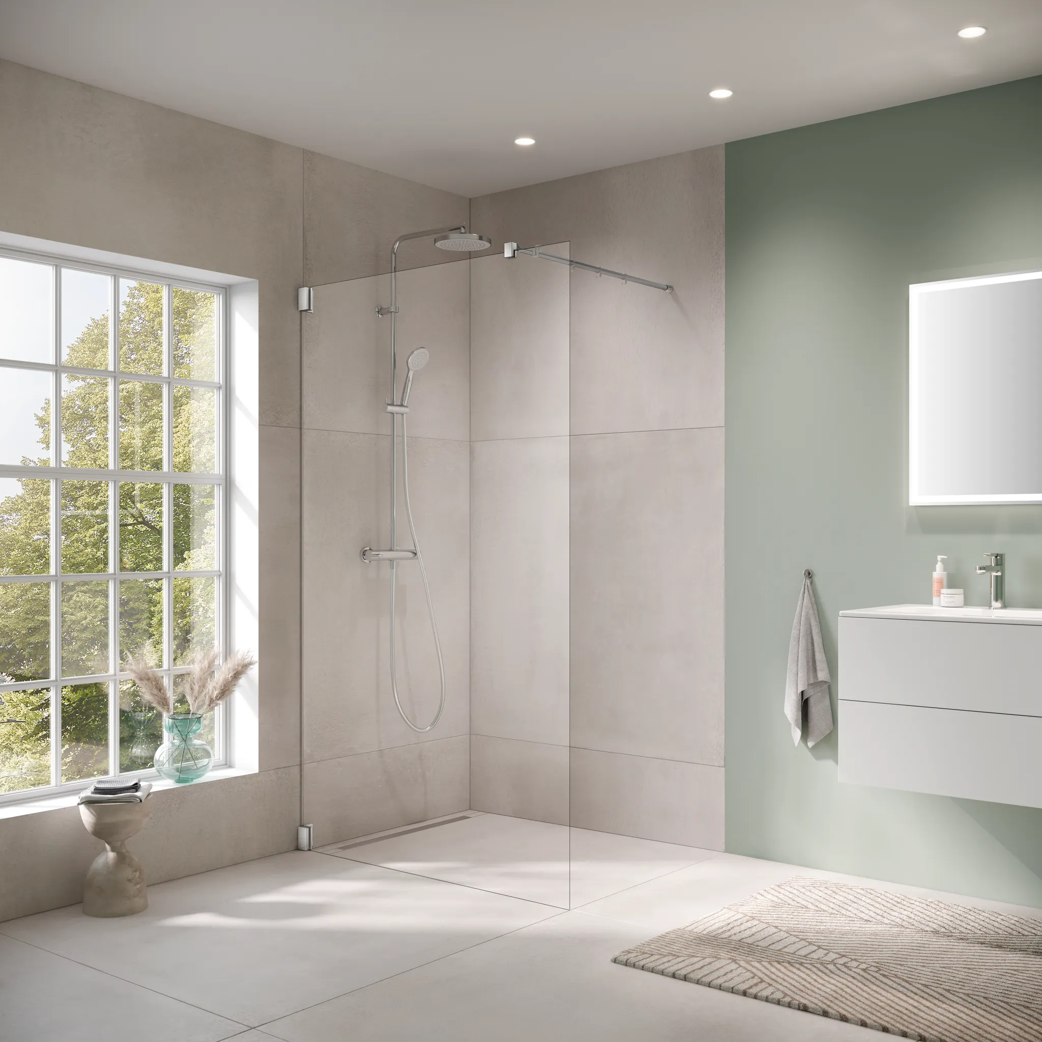 Kermi Duschdesign Walk-In-Duschkabine WALK-IN Wall „FILIA“ Glas Klar, Profile Silber Hochglanz, BV: 800 - 800 mm H: 2000 mm