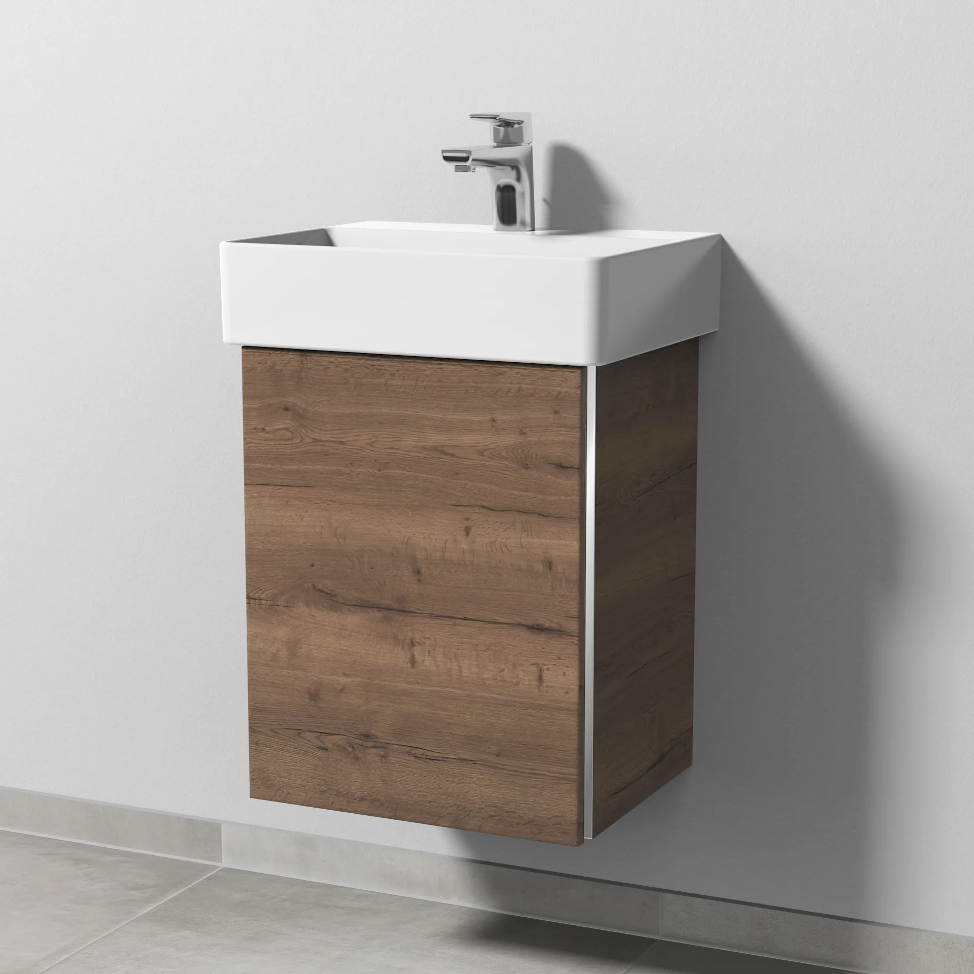 Sanipa Waschtischunterschrank „3way“ passend zu Keramik-Waschtische Dura Square von Duravit 400 × 517 × 337 mm in Eiche Tabak, Anschlag links