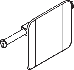 Rückenstütze des Systems 900, Anbindung aus Edelstahl, PVD, Lehne aus Kunststoff, weiß, Achsmaß von 486 bis 586 mm bauseits verstellbar, T: 150 mm, Montage an Stützklappgriffen, Design (A) des Systems 900, in Farbe CK (messing glänzend)