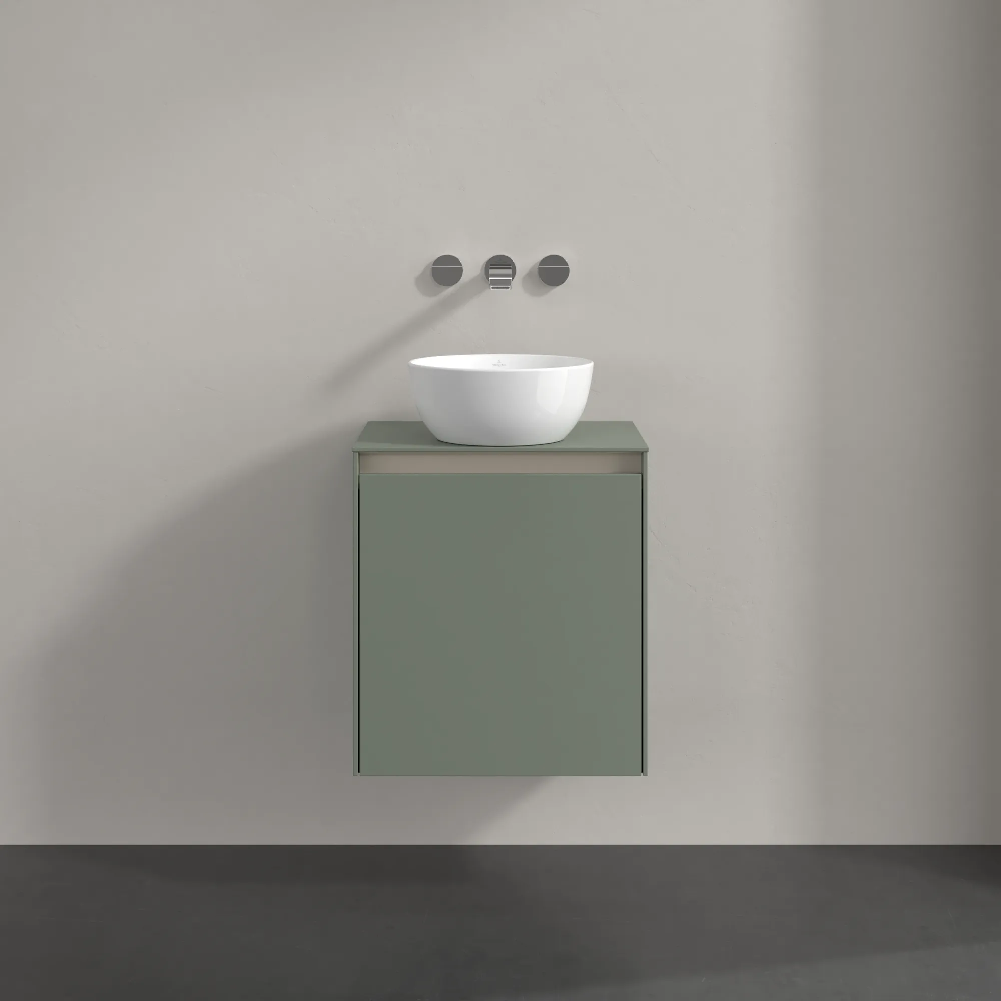Villeroy & Boch Waschtischunterschrank „Collaro“ 500 × 548 × 380 mm Soft Green, für Becken mittig, Anschlag rechts, mit Beleuchtung