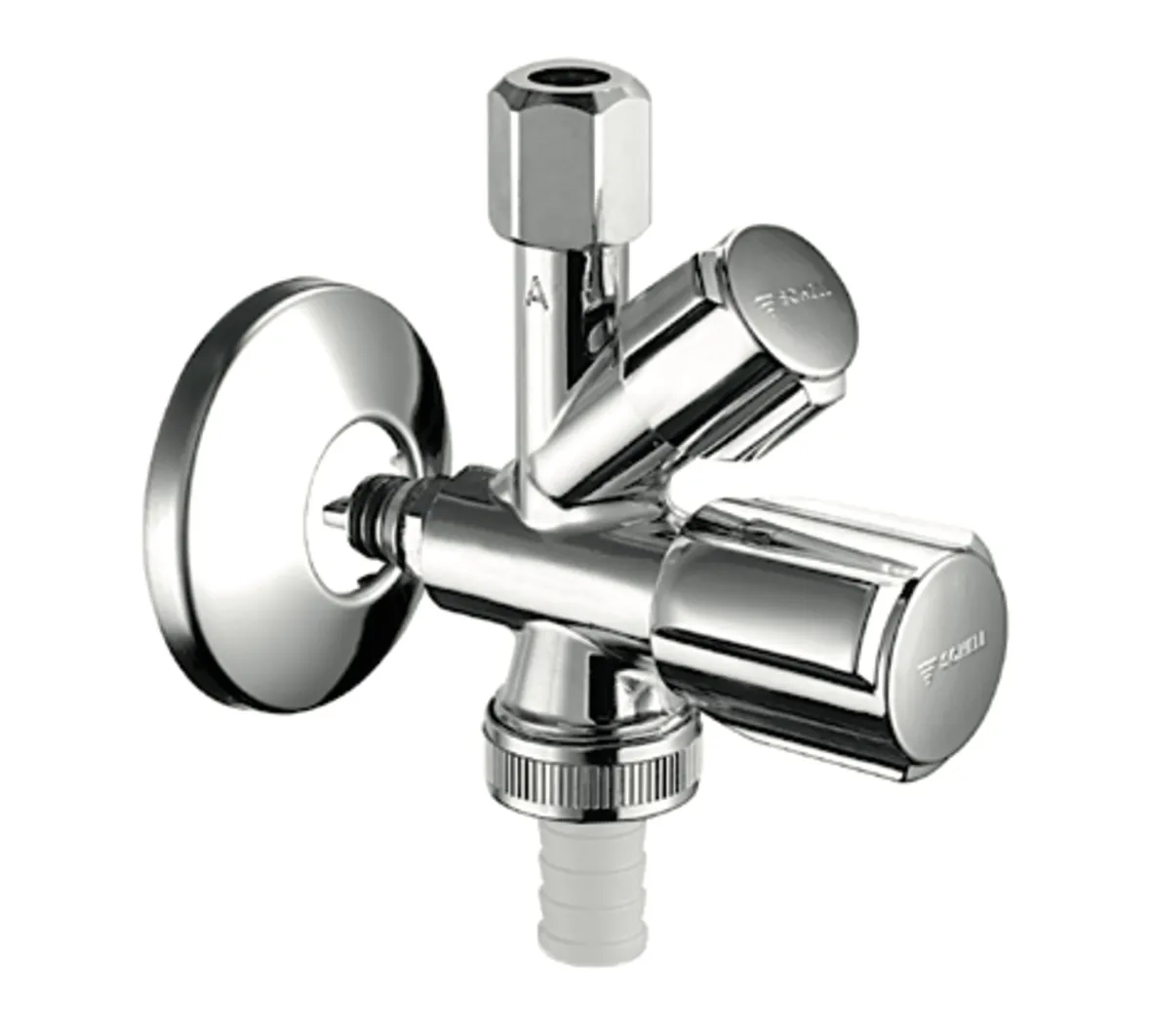 Kombi-Eckventil QUICK COMFORT, Stecktechnik QUICK, RFV im Abgang Geräteanschluss, Stecktechnik QUICK DN 15, Schlauchverschraubung Ø 14,5 mm (DN 20 G 3/4 AG), Ø 10 mm (DN 10 G 3/8 AG), chrom