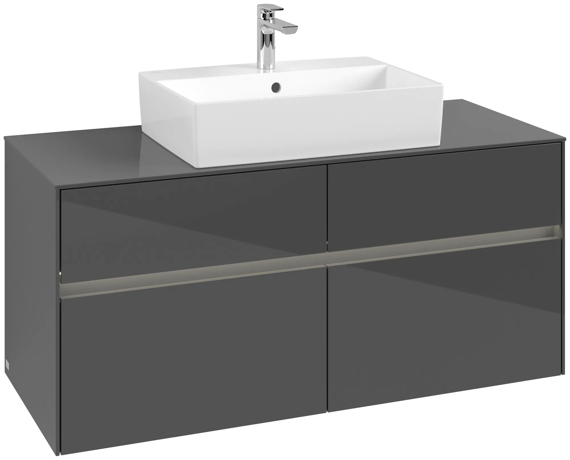 Villeroy & Boch Waschtischunterschrank „Collaro“ 1200 × 548 × 500 mm Glossy Grey, mit Beleuchtung, für Becken mittig